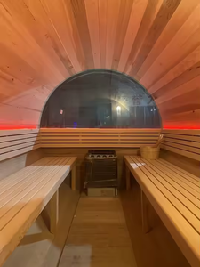 Moderne Gebogen Glas Panoramische <span class=keywords><strong>Outdoor</strong></span> 2-persoons Geïsoleerde Massief Hout Rode Ceder Vat Sauna Elektrisch Milieuvriendelijk Voor Villa Gebruik - Product Image 6