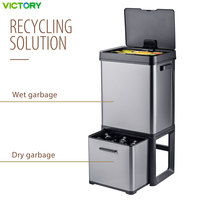 Poubelle de recyclage automatique à capteur de couvercle à deux compartiments de 72 L, poubelle en acier inoxydable pour cuisine