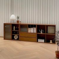 Bibliothèque et meuble TV en bois massif antique avec porte coulissante, rangement au design moderne pour petits meubles de maison