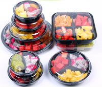 Vente en gros Rond Noir Haute Qualité Grande Capacité Jetable PET Clamshell Fruits/Salade Récipient avec Couvercle Transparent