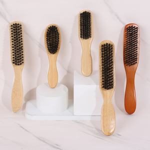 Brosse de nettoyage en poils de sanglier avec manche en bois de bambou, brosse à barbe pour coiffure, peigne de barbier, outils de rasage pour hommes - Product Image 4