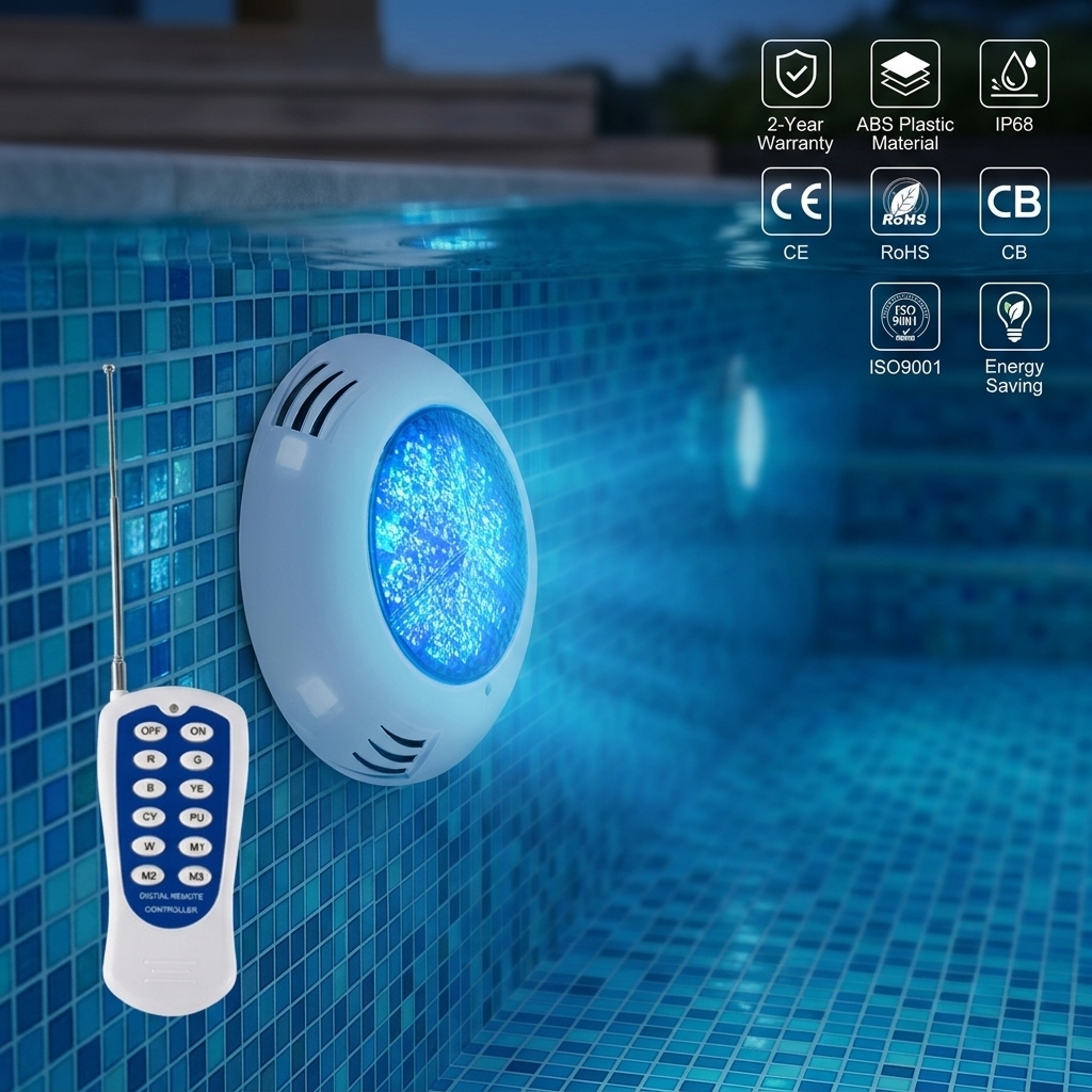PC ABS RGB LED 12V Warm White Portable Landscape Swimming Pool Garden Light IP68 Waterproof Dimmable Remote Control Wall-Mounted