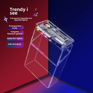 Vỏ trong suốt có thể sạc lại nhẹ hơn rõ ràng ánh sáng lên lật Bìa chịu áp lực Tích hợp 20-Piece thuốc Lá Trường hợp nhựa - Product Image 1