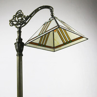LongHuiJing 12 pouces jaune Tiffany Style lampe de lecture carré vitrail abat-jour lampadaires