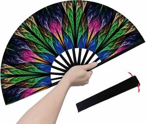 Abanico de plumas de pavo real colorido con diseño de plumas, abanico de bambú para espectáculos con bolsa de almacenamiento para decoración de escenarios en festivales y fiestas - Product Image 1