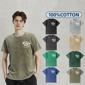 Men's Premium Double Yarn 100% Cotton T-Shirt 230g Heavyweight Breathable Anti-Pilling Vintage <b>Washed</b> Streetwear Tee - Product Image 5