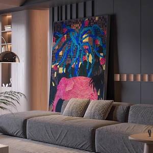 لوحة جدارية خلف الأريكة الحديثة على شكل فيل وردي، لوحة ديكور لغرفة المعيشة مع رمزية الحيوانات، لوحة معلقة - Product Image 2