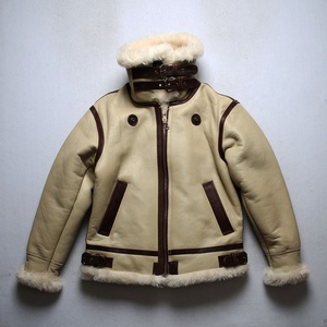 Giacca da Pilota Bomber B3 da <span class=keywords><strong>Uomo</strong></span> Personalizzata di Grande Successo in Vera Pelle di Montone Shearling con Pelliccia Stile Aviatore RAF Bianca Cappotto <span class=keywords><strong>Bianco</strong></span> - Product Image 2