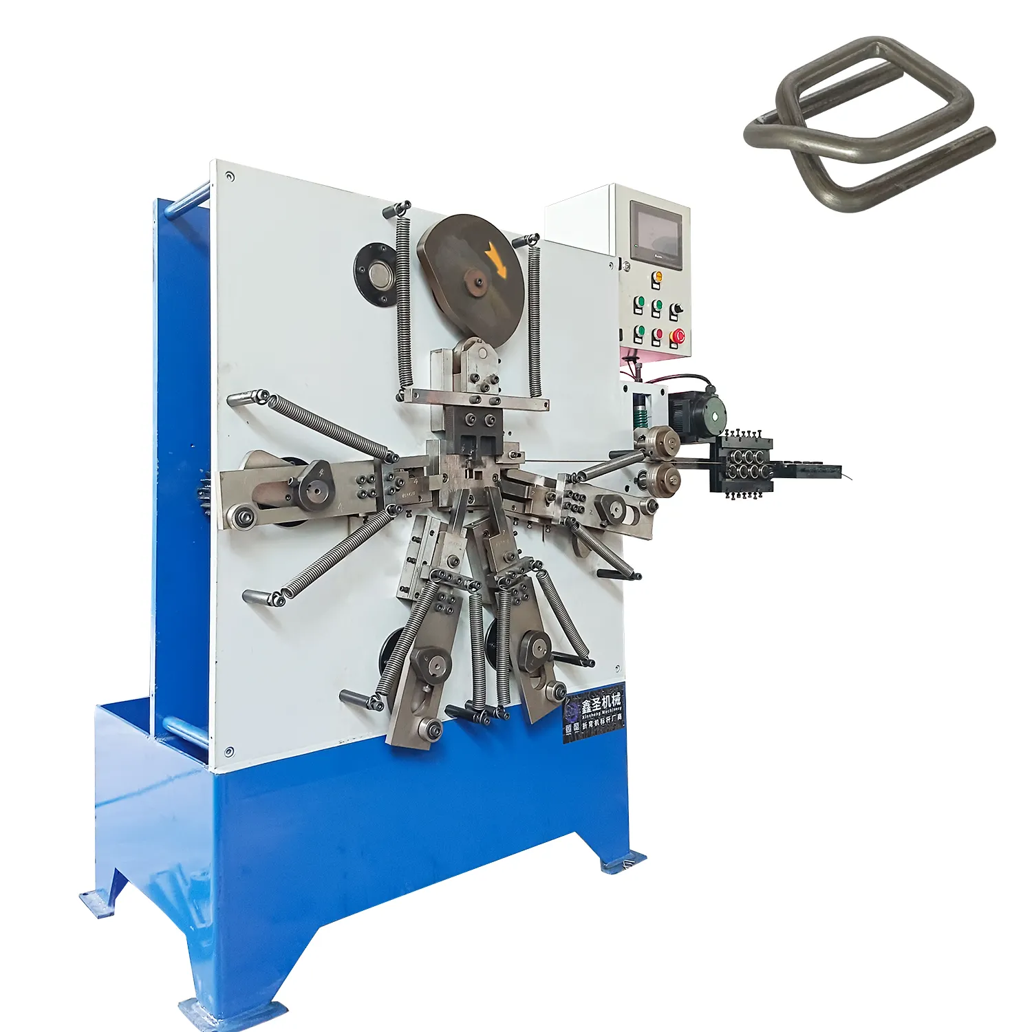 स्वचालित उच्च उत्पादन मैकेनिकल वायर बकल बनाने की मशीन, पॉलिएस्टर कॉर्ड स्ट्रैपिंग स्टील बकल बनाने की मशीन