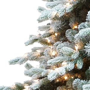 Premium Modern <b>Standing</b> Flocked Hinged Artificial Christmas Spruce <b>Tree</b> with Snow - Product Image 2