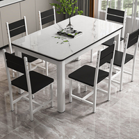 Bjflamingo Ensemble de salle à manger moderne en métal avec dessus en verre et 6 chaises Table de salle à manger rectangulaire blanche moderne avec pieds en métal