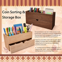 Boîte de rangement de bureau multifonctionnelle en bois moderne faite à la main pour trier les pièces de monnaie