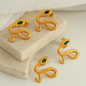 Pendientes con Forma de Serpiente, Chapados en Oro de 18K, con Piedra Verde, Diseño Animal, Joyería de Moda - Product Image 1