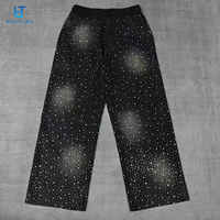 Pantalon de survêtement vintage BENTURA pour homme, coupe large, orné de strass, délavé au soleil, effet délavé à l'acide, coupe oversize, personnalisé, en coton épais 100%