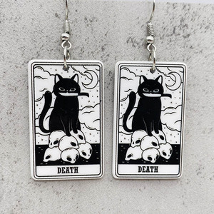 ファッションスクエアシェイプ漫画タロットカードアクリルイヤリングハロウィーン猫パターンイヤリングギフト用 - Product Image 3
