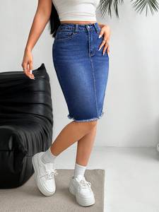 Gonna <span class=keywords><strong>in</strong></span> Denim da <span class=keywords><strong>donna</strong></span> alla moda Casual a vita alta con bordo grezzo e avvolgente gonna <span class=keywords><strong>in</strong></span> Denim alla moda stile Cowboy gonna <span class=keywords><strong>in</strong></span> <span class=keywords><strong>jeans</strong></span> da strada da <span class=keywords><strong>donna</strong></span> <span class=keywords><strong>abito</strong></span> - Product Image 4