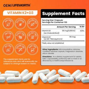 Cápsulas de Suporte Imunológico para Adultos Lifeworth Vitamina D3 K2 MK7 OEM Não Recomendado para Recém-Nascidos - Product Image 5