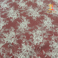 Nouvel arrivage : Tissu en dentelle de tulle brodé fantaisie en nylon chimique écologique avec perles, style français, pour mariée XM-FL0262