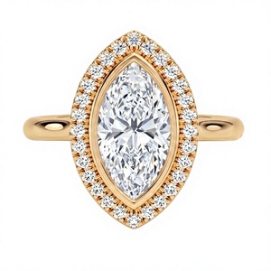 Bague de fiançailles classique plaquée or 18K 14K avec diamant de laboratoire taille marquise et halo de diamants ronds, cadeau d'anniversaire pour femme - Product Image 1