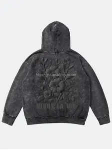 Sudadera con capucha transpirable lavada Vintage Unisex tela de rizo de algodón pesado personalizada para bordado sudadera holgada - Product Image 4