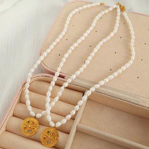 Collier Bingxin élégant de style français, plaqué or véritable 18 carats, avec pendentif boussole zodiacale et perles naturelles d'eau douce, idéal comme cadeau - Product Image 2