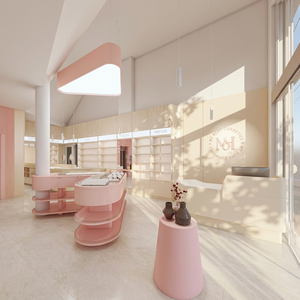 Modular Gold Stainless Cosmetic Shop Fitting System Luxury Beauty Boutique Interior Architecture Design to Reality - Product Image 1