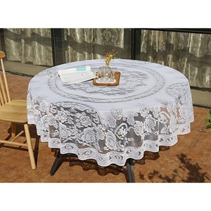 Nappe ronde en dentelle blanche, brodée, en polyester, décoration d'intérieur - Product Image 5