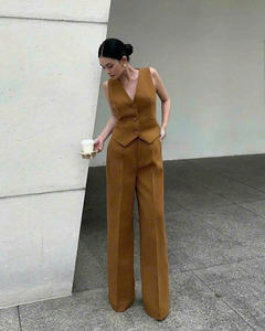 Conjunto de Pantalones Rectos y Chaleco Transpirable para Mujer, Cuello en V, Manga Corta, 2 Piezas, Corte Regular, Todas las Temporadas, OEM - Product Image 3