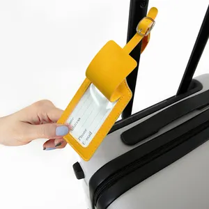 Venta al por mayor de accesorios de viaje equipaje bolsa de equipaje etiqueta logotipo personalizado Pu cuero bolso Etiquetas de equipaje