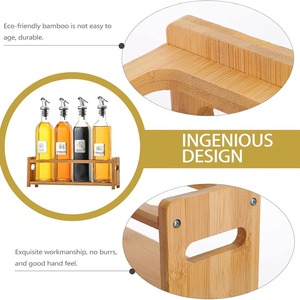 Bamboo Seasoning <b>Rack</b> Square Four Hole Oil <b>Bottle</b> <b>Storage</b> Display Stand Multipurpose Kitchen Organizer - Product Image 5