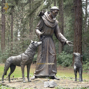Statua all'aperto con lupo e cane in bronzo St. Francis statua di Assisi - Product Image 2