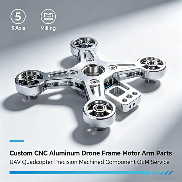 Custom CNC Aluminum Drone Frame Motor Arm Parts 5 Axis Milling UAV Quadcopter Precision Tolerance 0.005mm Machining Service