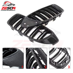 Grille de <span class=keywords><strong>calandre</strong></span> avant en fibre de carbone véritable pour BMW Série 4 F32 F33 F36 F80 M3 F82 M4 2013-2018, double lamelles, remplacement de la <span class=keywords><strong>calandre</strong></span> de pare-chocs - Product Image 2