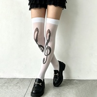 Collants en nylon OEM imprimés notes de musique à pois, style Harajuku Shibuya rebelle rock, inspirés de l'anime subculturel