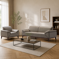 Ensemble de canapés en cuir modernes 1, 2 et 3 places avec fauteuil, accoudoirs arrondis, canapé lounge, pieds en bois, meubles minimalistes pour salon