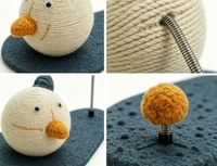 Jouet à gratter pour chat en sisal en forme de canard mignon, boule ronde en sisal pour affûter les griffes avec jouet pompon à ressort élastique, base antidérapante en flanelle
