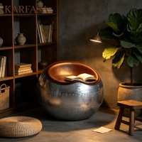 Fauteuil Sphérique Moderne Aviator en Cuir Marron, Siège Lounge à Coque en Aluminium Rivetée pour Salon, Chambre et Hôtel
