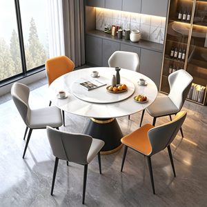 Ensemble de table à manger ronde extensible moderne en marbre avec 6 chaises, design rotatif pour la salle à manger à domicile - Product Image 3