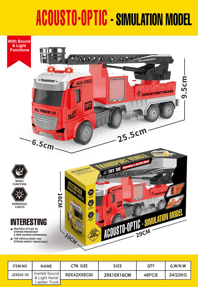 JZ2024-33-Voiture de pompiers avec batterie AG13*3-Boîte de présentation
