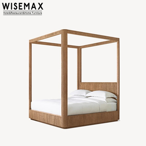 WISEMAX FURNITURE Cadre de <span class=keywords><strong>lit</strong></span> haut de gamme en bois de chêne <span class=keywords><strong>massif</strong></span> à quatre affiches King Mobilier de villa sculpté à la main Tête de <span class=keywords><strong>lit</strong></span> en bois - Product Image 5