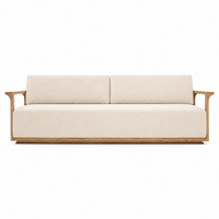 Canapé 2 places avec base en bois massif, coussin en tissu, style moderne minimaliste, accoudoirs en bois, meubles de salon pour la maison