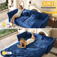 Multifunktionales Konvertierbares Schlafsofa Blaues Samt-Schlafsofa mit Blumendesign Ausziehbares Schlafsofa