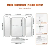 Miroir de maquillage LED à trois volets avec cadre en plastique pour dortoir - Éclairage intelligent pour la beauté