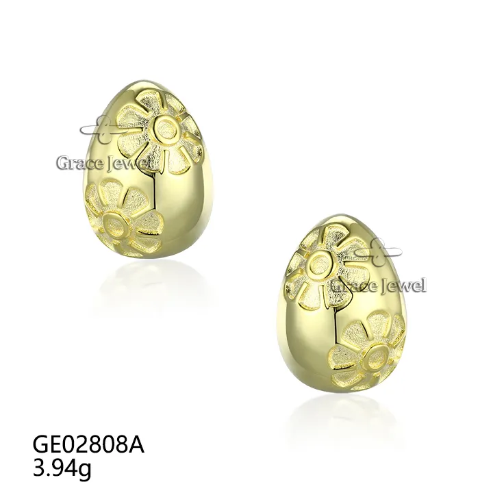 Grace Jewelry Huevos de Pascua Patrón de flor mate Chapado en oro Personalizado Plata de Ley 925 Pendientes de oro Pendientes