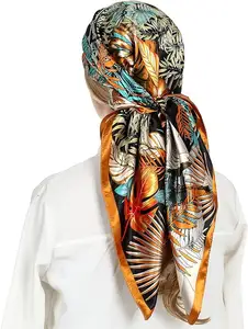 फ़ैक्टरी हॉट सेल 35 इंच मुलायम रेशमी दुपट्टा महिलाओं के लिए बाल गर्दन बड़े चौकोर बाल स्कार्फ