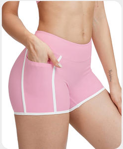 Shorts de yoga taille haute pour femmes RUIQUWIN, shorts d'exercice à séchage rapide avec poches latérales à rayures pour la course à pied, la remise en forme, approvisionnement ODM - Product Image 2