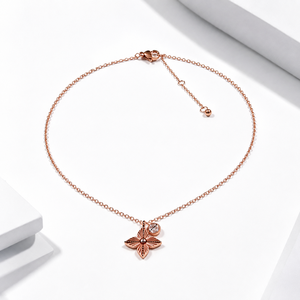 Collier pendentif fleur en acier inoxydable, zircone, couleur or rose, placage sous vide or 14 carats, chaîne réglable 40 cm - Product Image 1