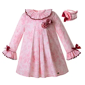 2023 OEM Pettigirl Newest Pink Girl Dress Flower With Headwear Casual Girl Clothes Wholesale