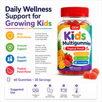 Gummies multivitaminées sans gélatine pour enfants, à base de pectine, pour le soutien quotidien de la croissance des enfants, saveur tropicale, vente en gros OEM