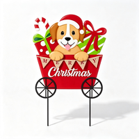 Insegna Metallica 3D Artigianale a Forma di Carretto Festivo con Cani, Decorazione Natalizia per Portico Anteriore e Ingresso